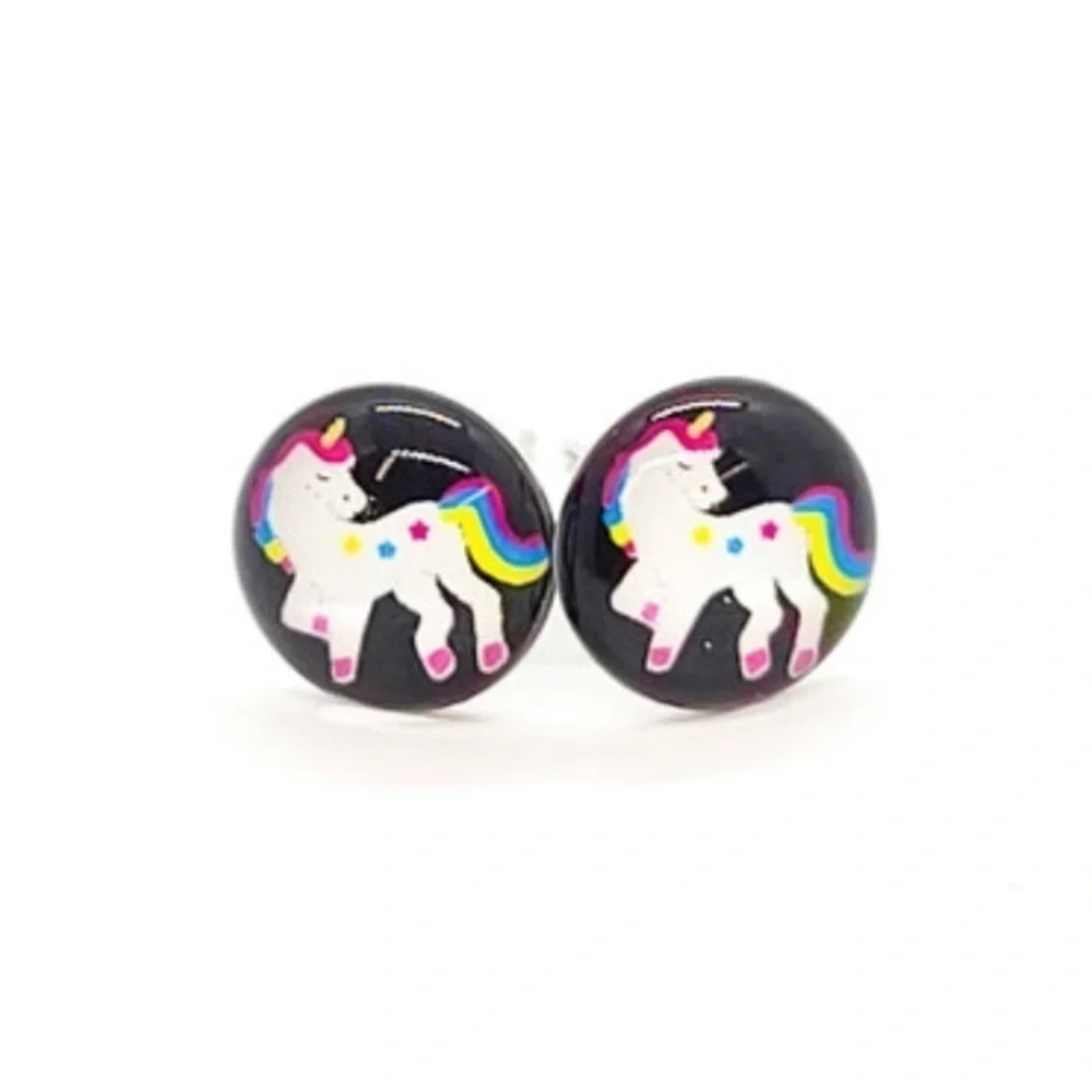 Unicorn flat stud earrings girls